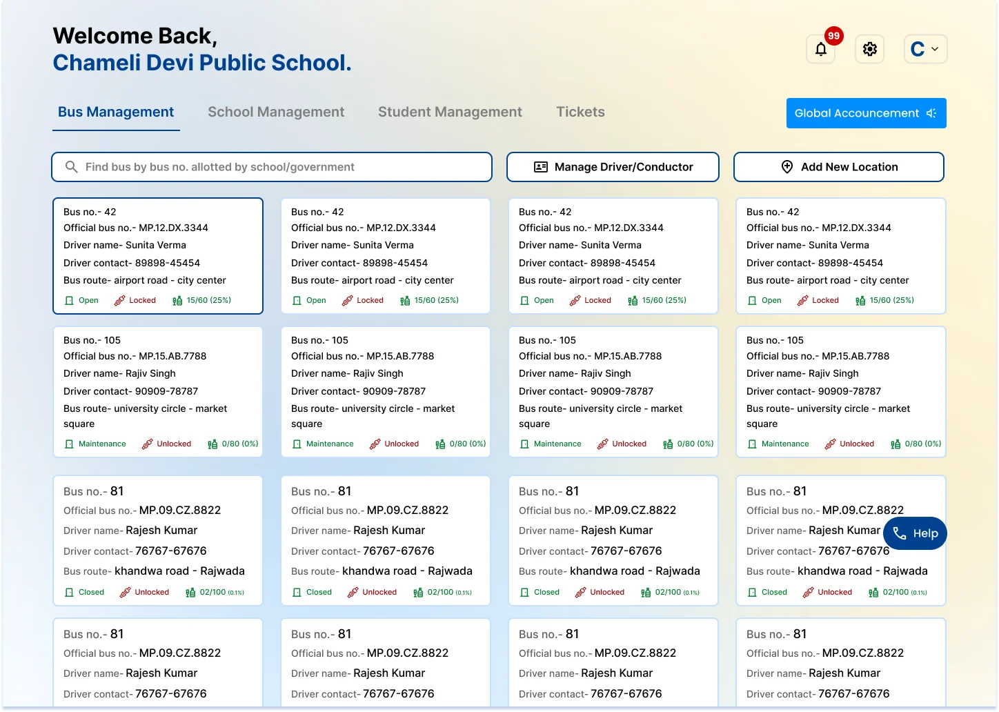 School web panel - home page