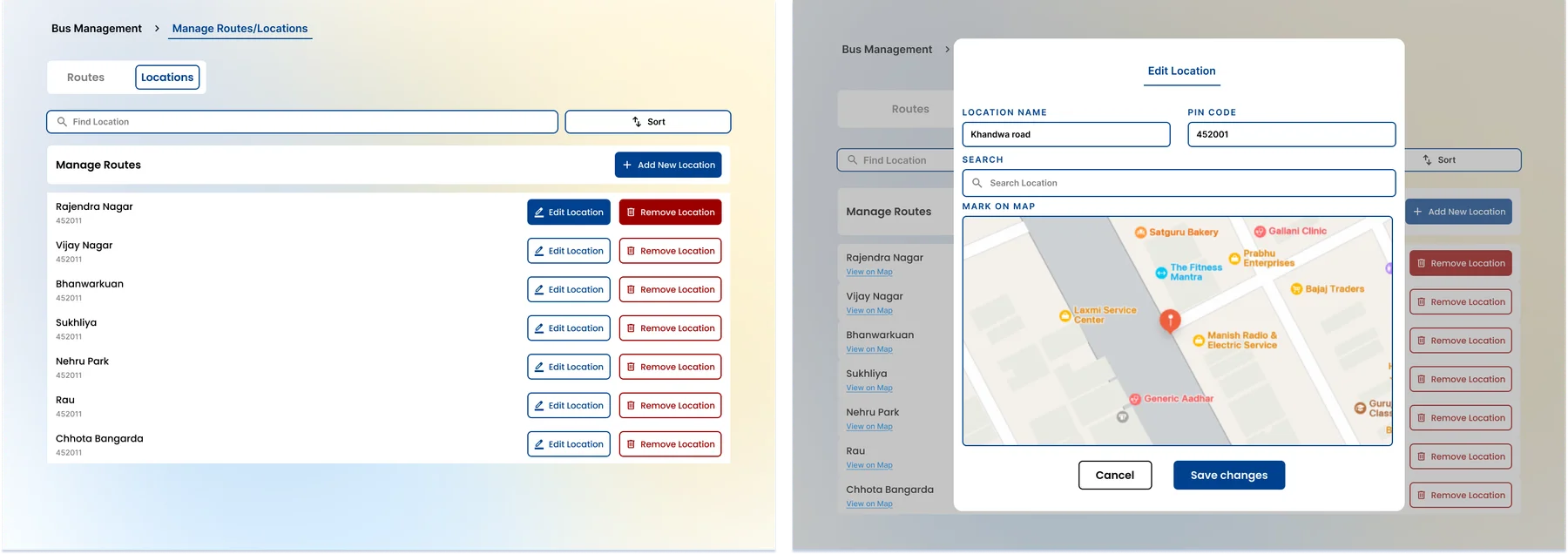 School web panel - Location management